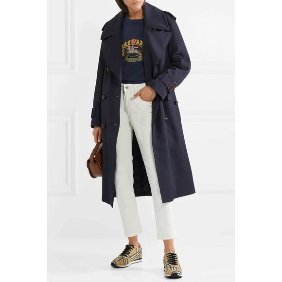 NWT Burberry The Regina Women Size 8 Wool Gabardine Long Trench Coat Navy $2,890 - Picture 3 of 12